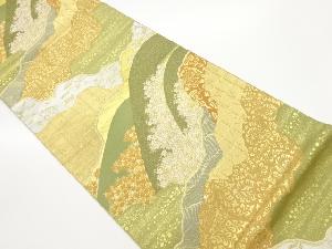 服部織物製　道長取りに花唐草・紅葉・桜散らし模様織出し袋帯